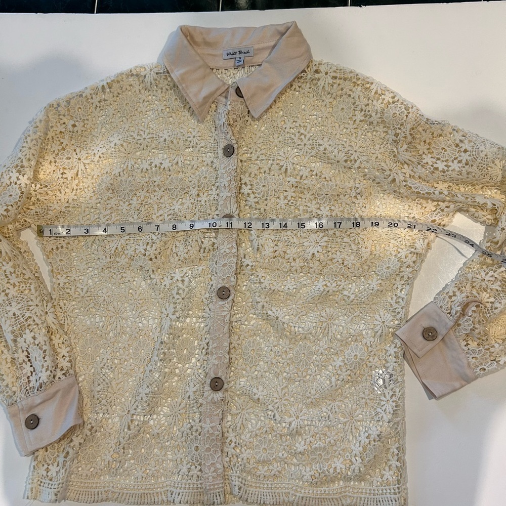 WHITE BIRCH WOMENS FLORAL BUTTON DOWN LONG SLEEVE TOP SIZE SMALL NATURAL NEW - Picture 7 of 12